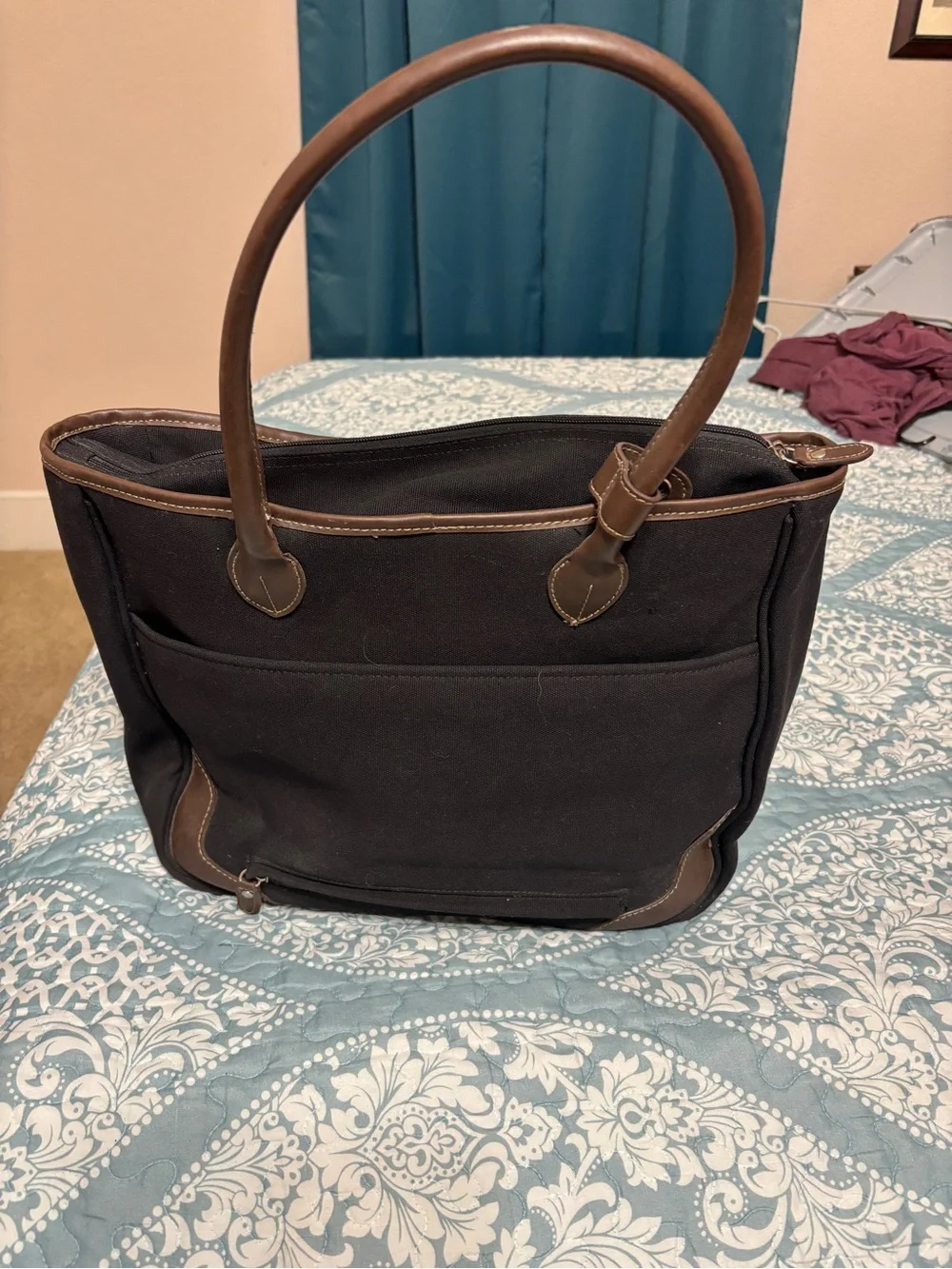 American Living Black Canvas Leather Trim  Tote Bag